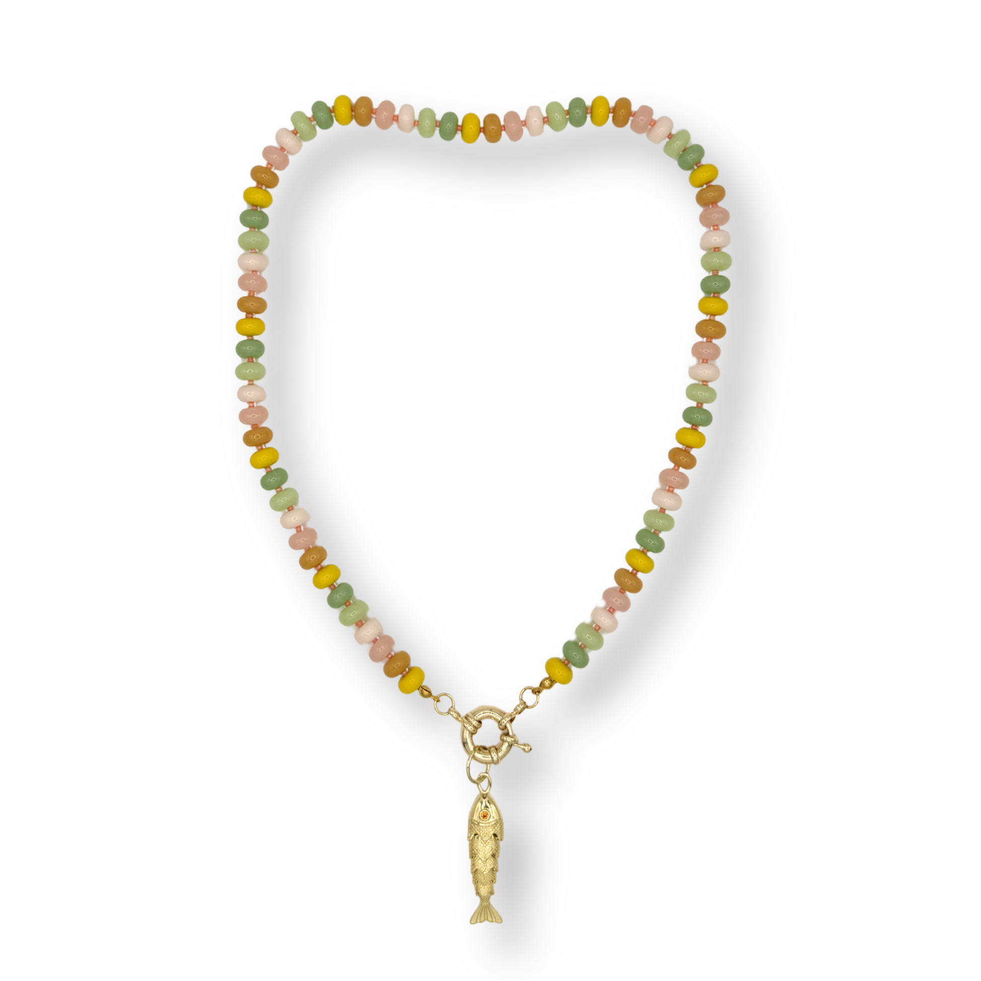 yellow, pink and green beaded necklace 
