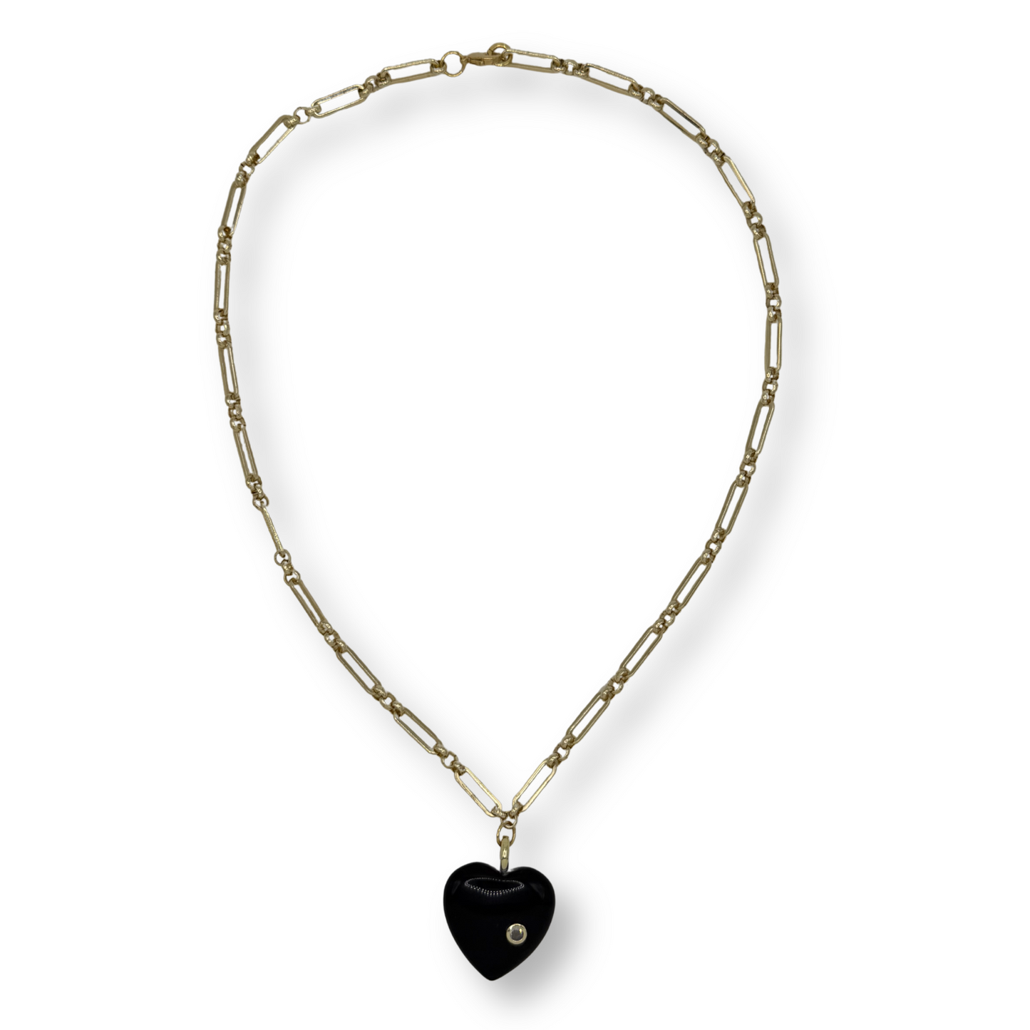 Necklace with a black heart pendant on a white background