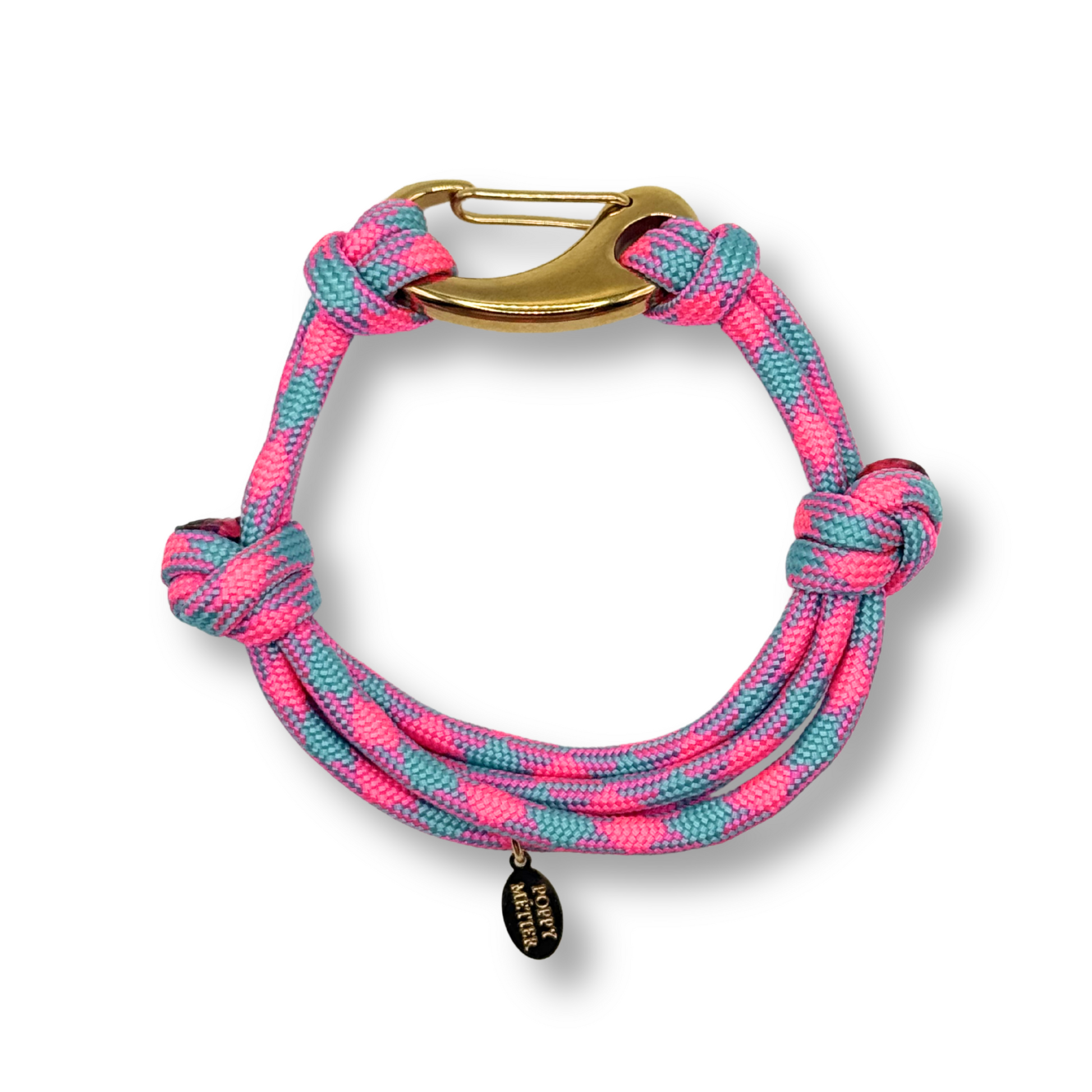 Bracelet with pink and blue pattern on a white background