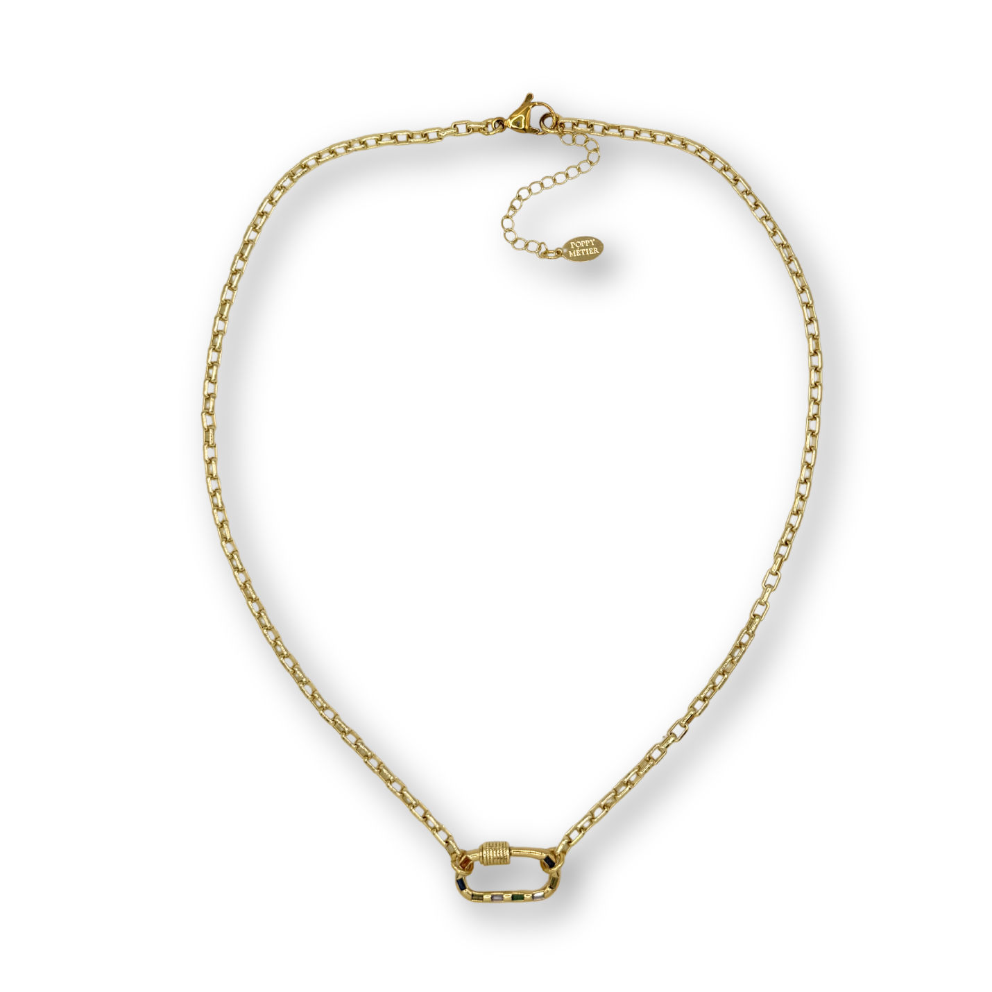 Gold necklace on a white background